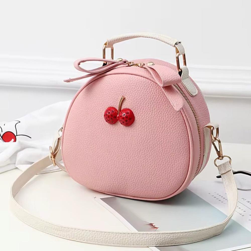 New Cherry Accent Pink Crossbody Bag Fashion and Trendy - Picture 7 of 8